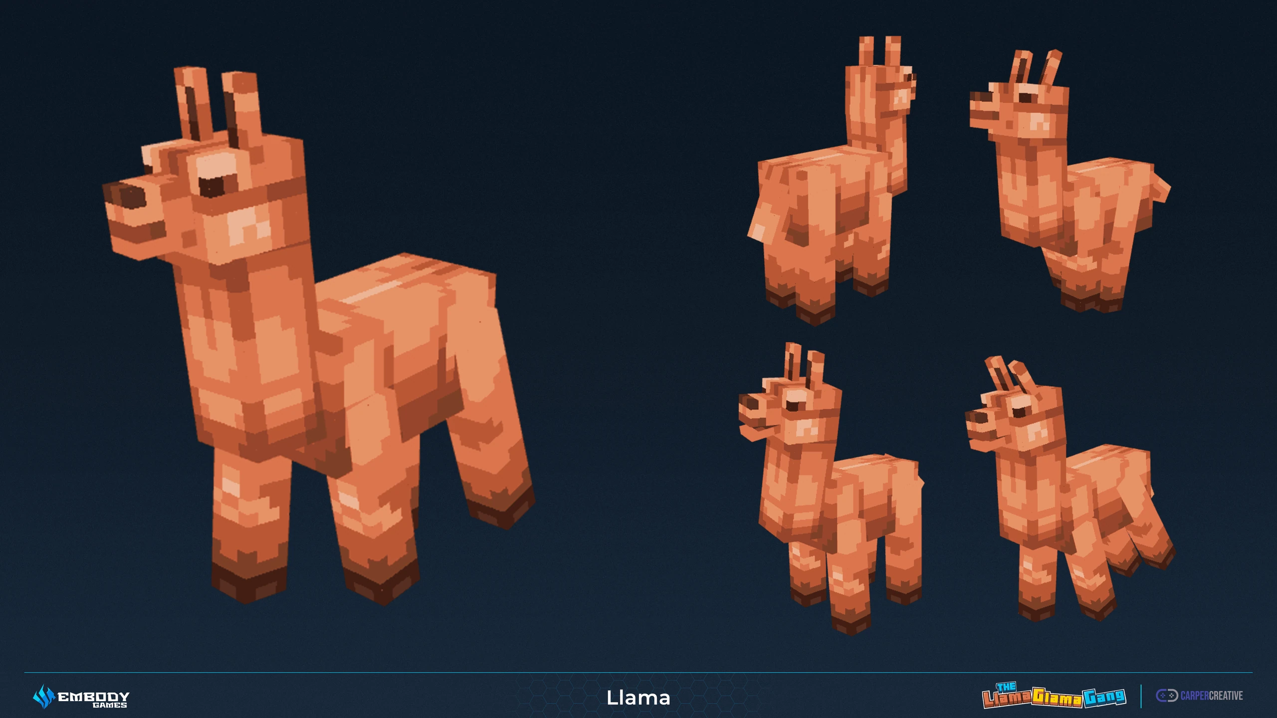 A llama modelled for the Llama Glama Gang map, shown from five angles